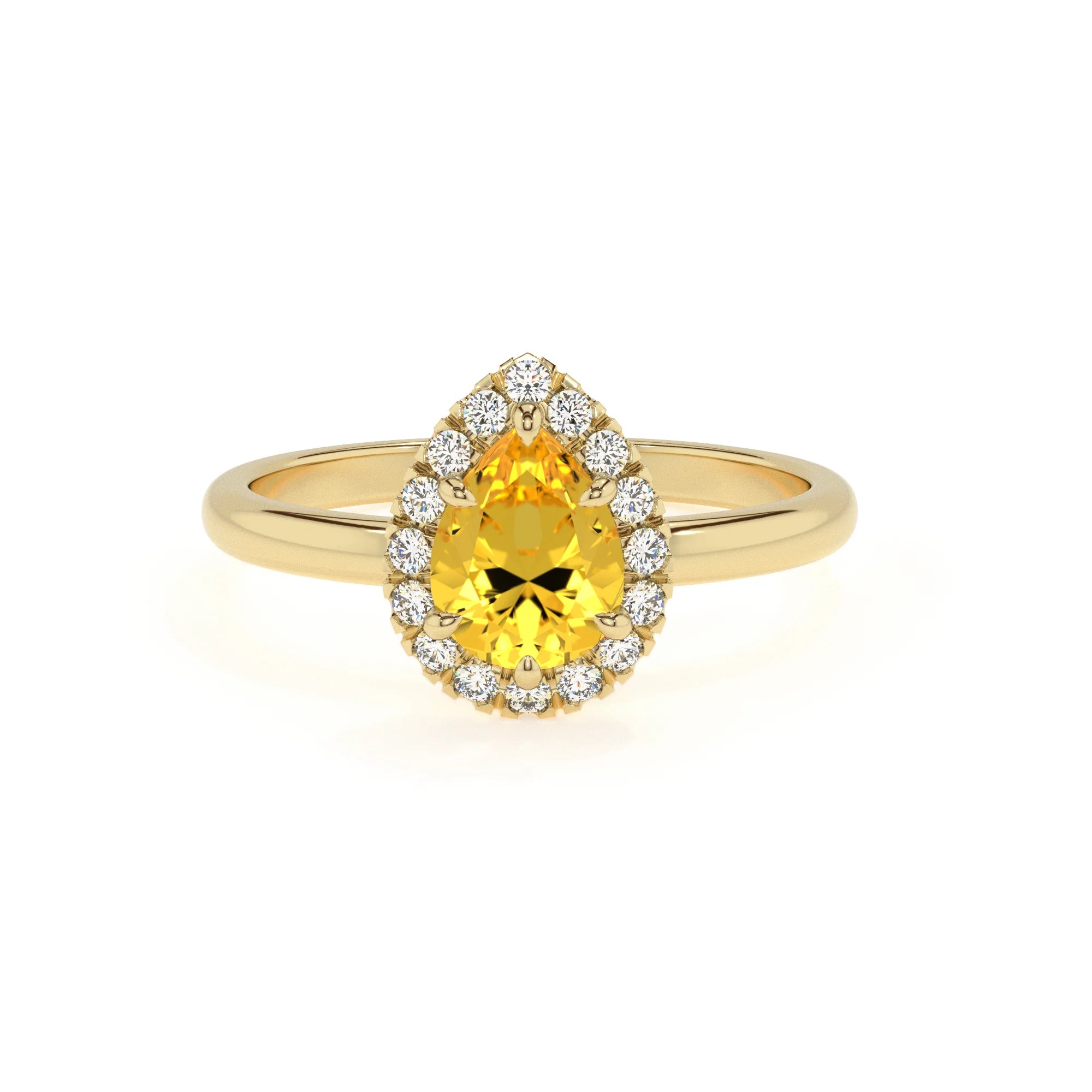 lab grown yellow-sapphire pear solitaire rings in yellow gold