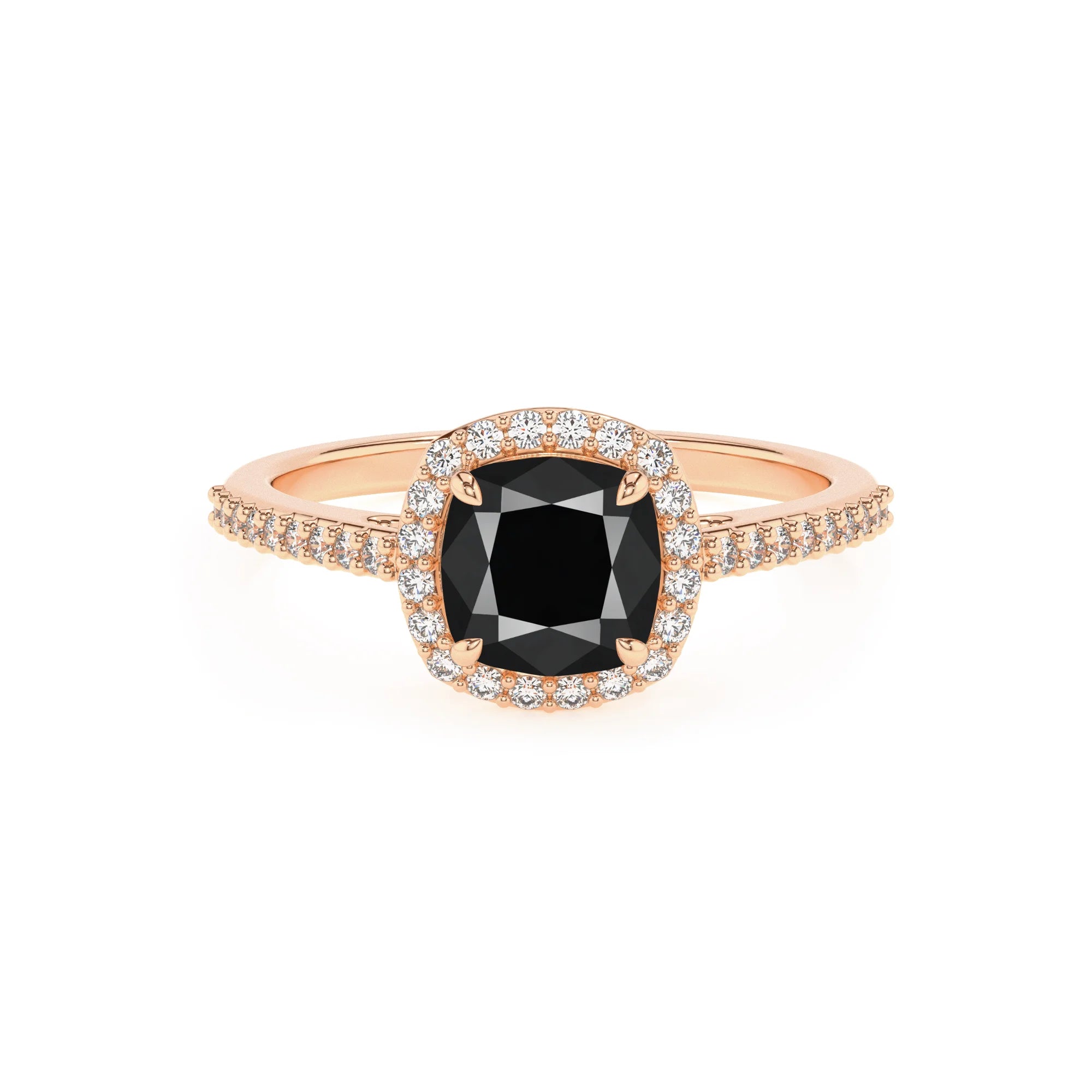 natural black-onyx cushion solitaire rings in rose gold