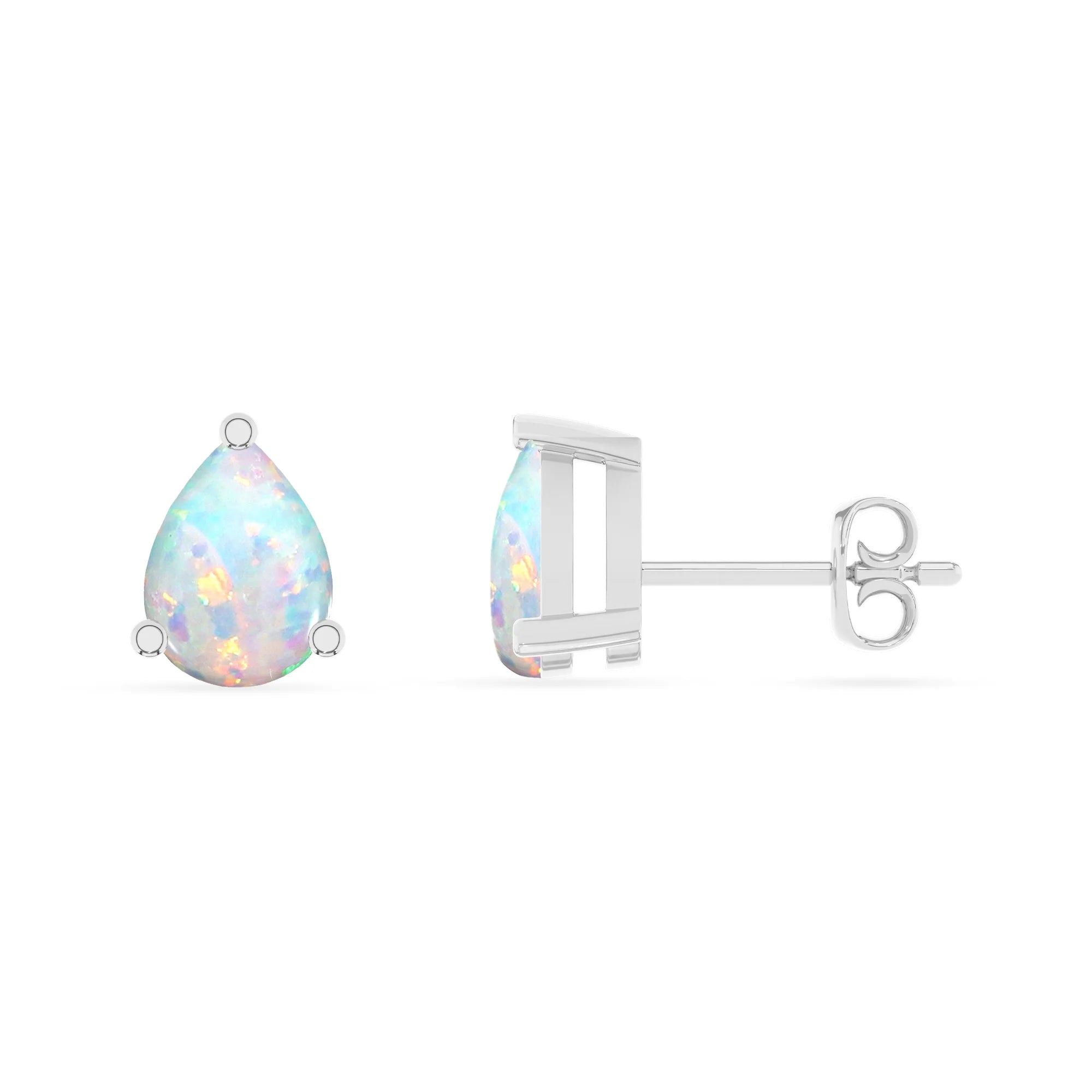 lab grown opal pear stud earrings in sterling silver