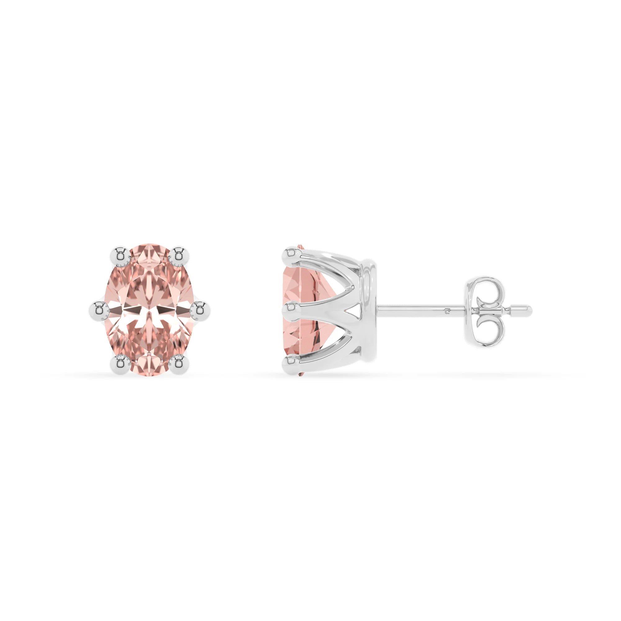lab grown morganite oval stud earrings in white gold