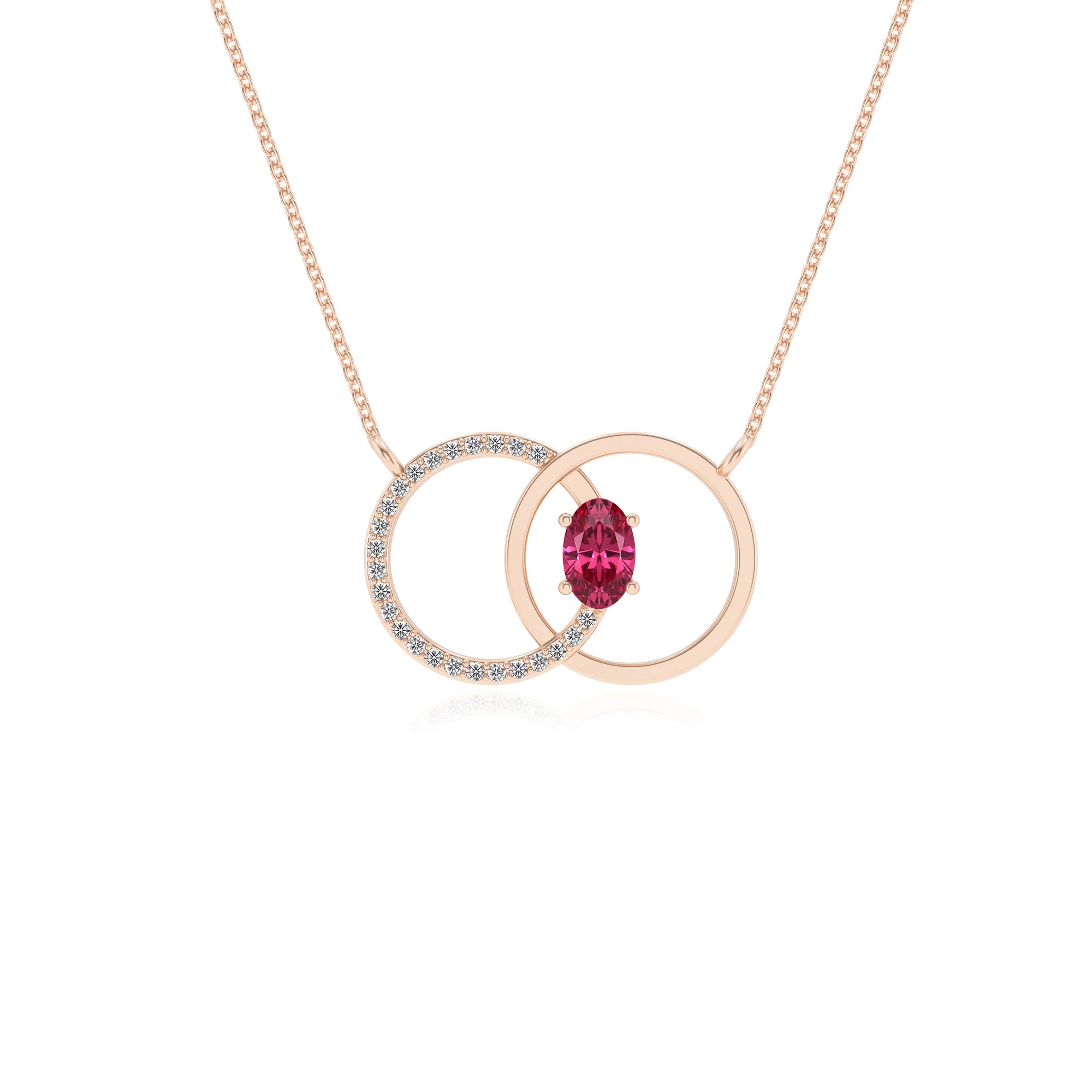 lab grown pink tourmaline oval solitaire necklaces in rose gold