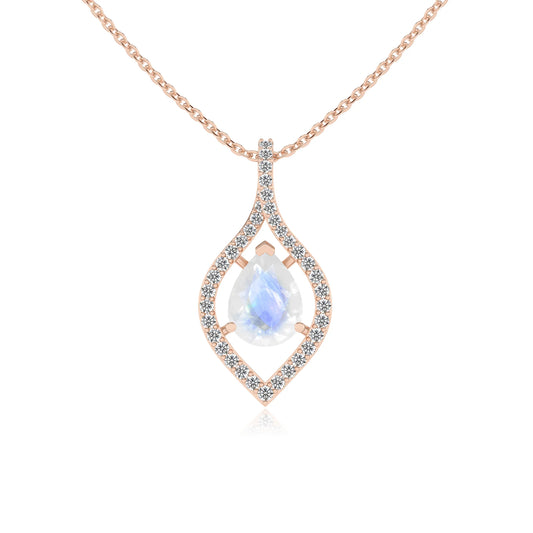 natural rainbow-moonstone pear infinity necklaces in rose gold