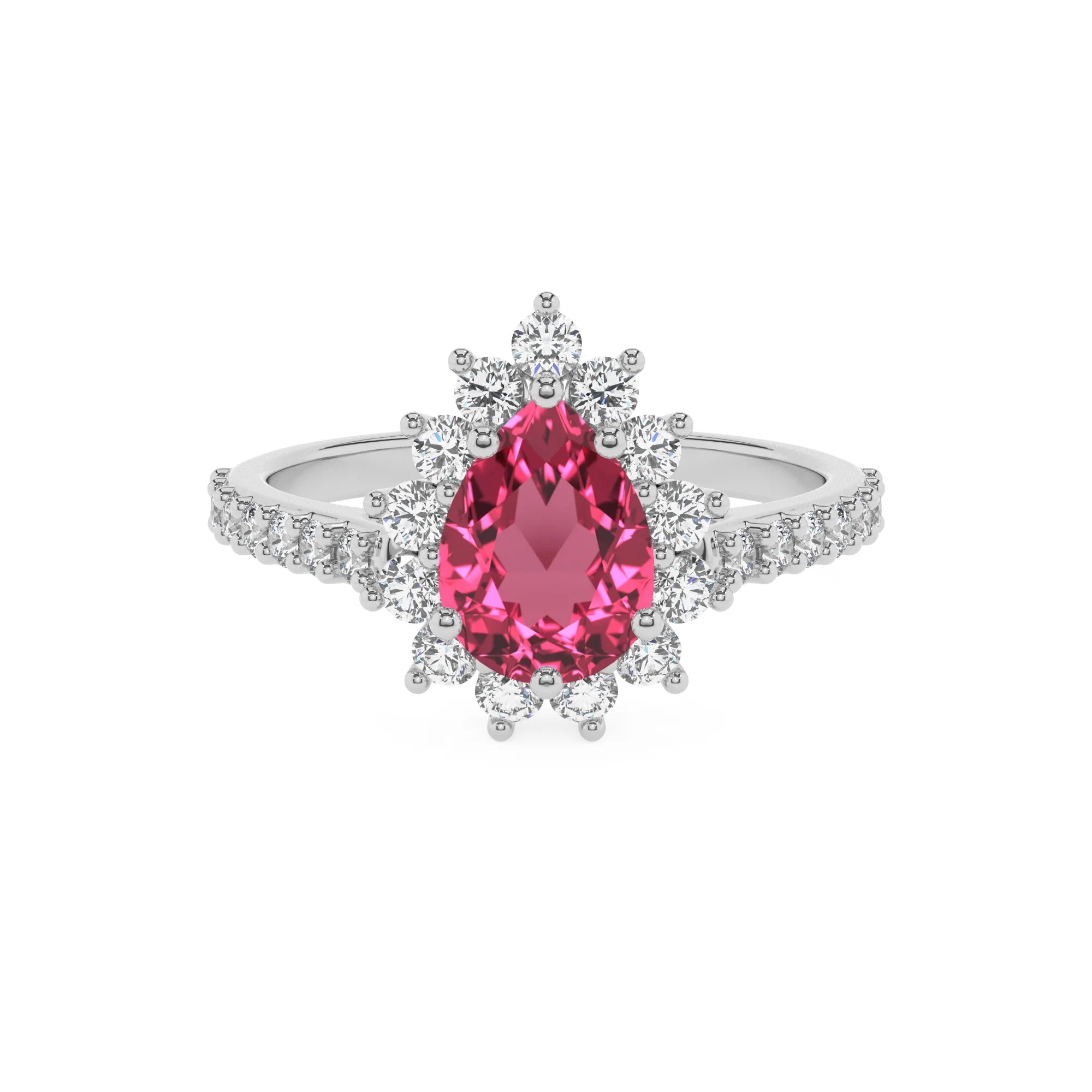 lab grown pink-tourmaline pear solitaire rings in platinum
