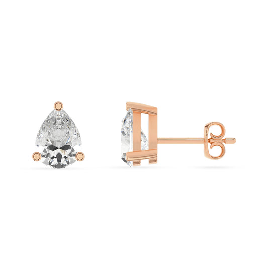 lab grown moissanite pear stud earrings in rose gold