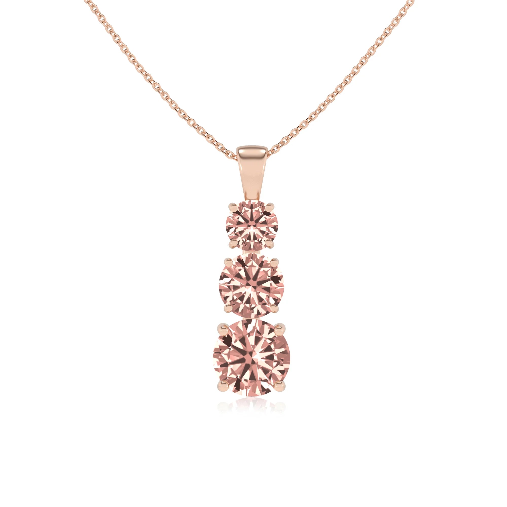 lab grown morganite round bar v-bale necklaces in rose gold