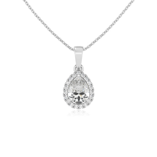 lab grown moissanite pear solitaire necklaces in white gold