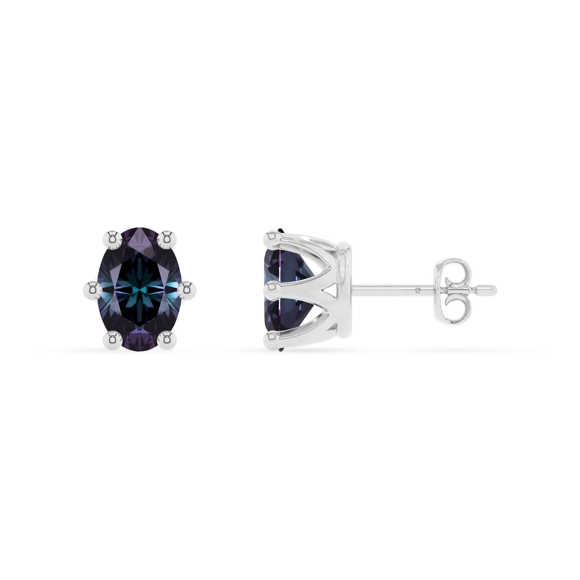 lab grown alexandrite oval stud earrings in sterling silver