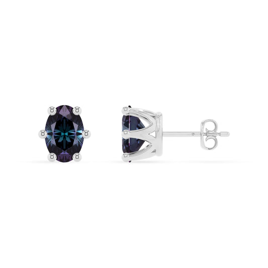 lab grown alexandrite oval stud earrings in sterling silver