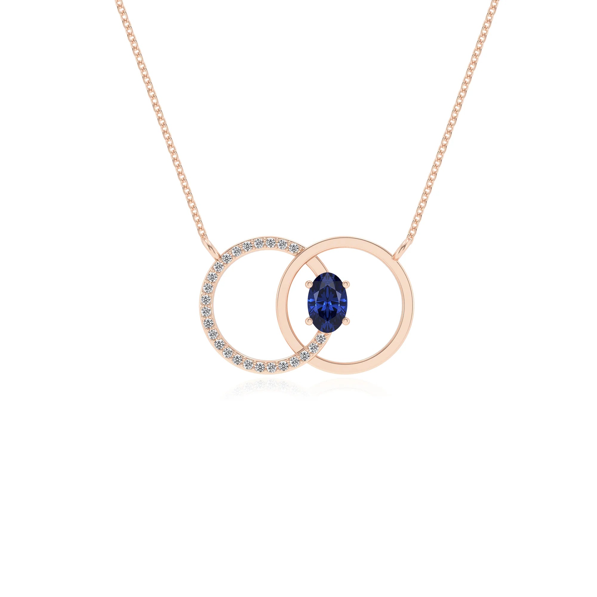 lab grown blue sapphire oval solitaire necklaces in rose gold