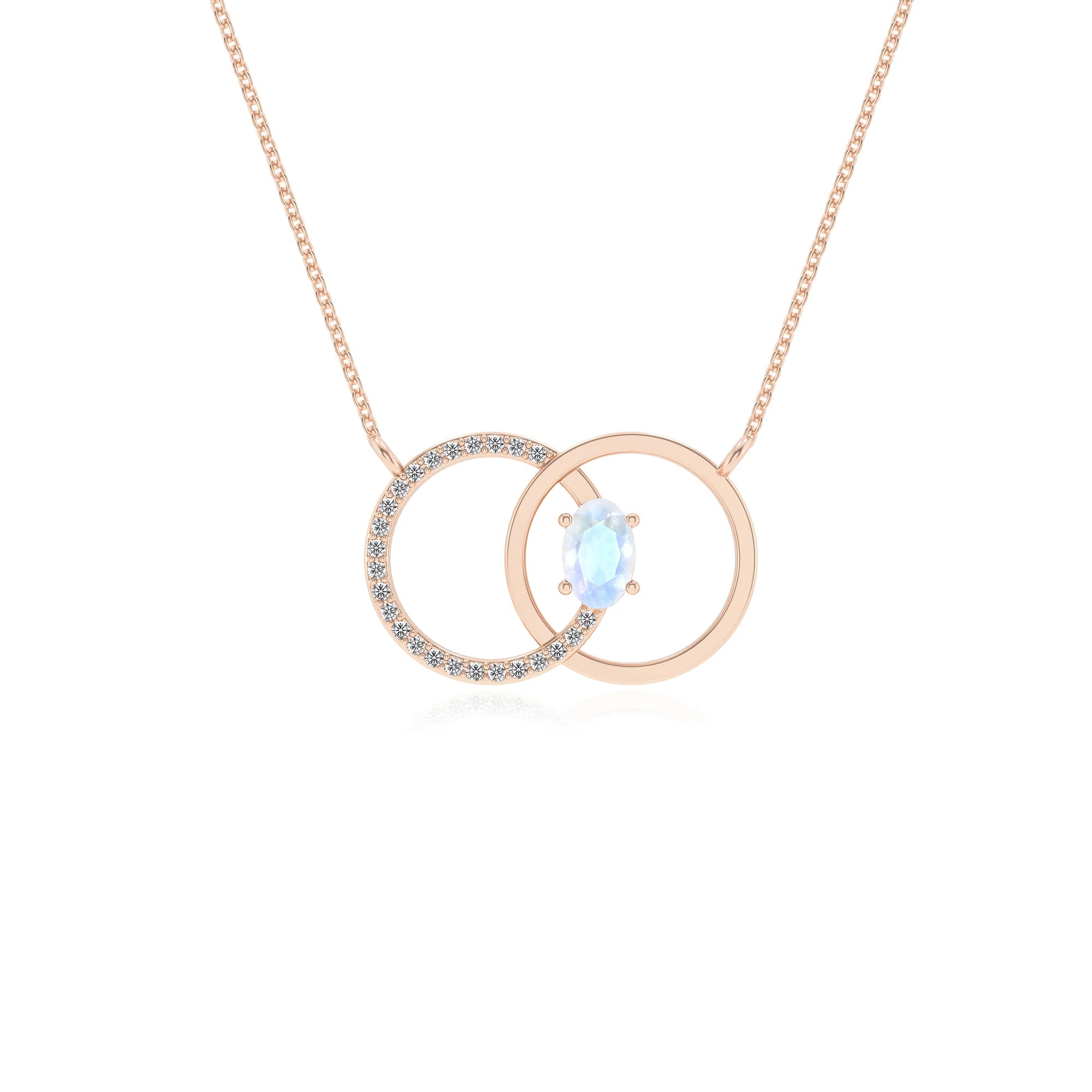 natural rainbow moonstone oval solitaire necklaces in rose gold