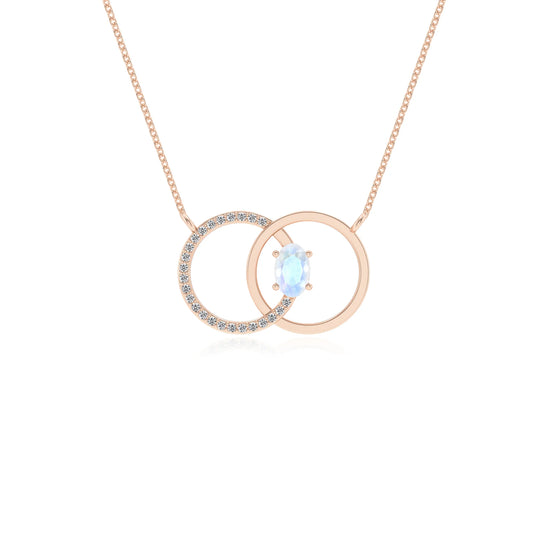 natural rainbow moonstone oval solitaire necklaces in rose gold