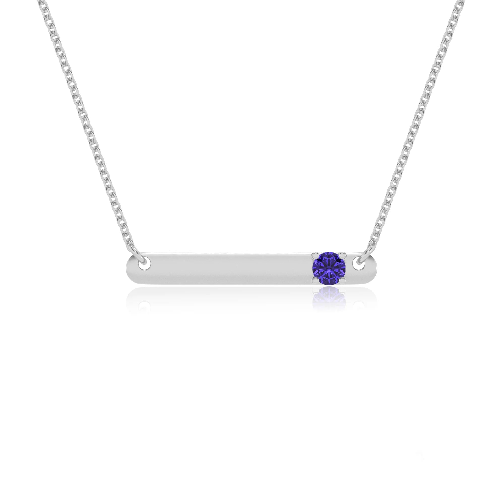 lab grown tanzanite round bar v-bale necklaces in white gold