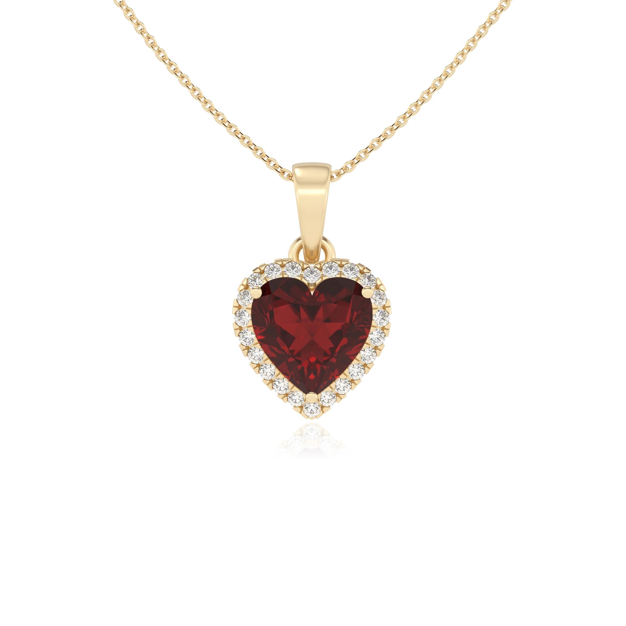 natural garnet heart solitaire necklaces in yellow gold