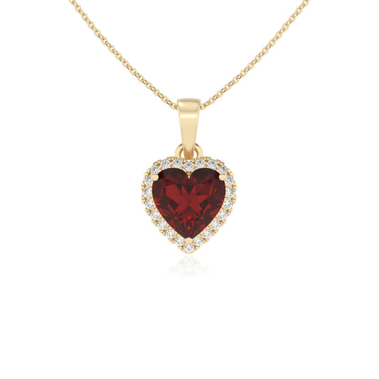 natural garnet heart solitaire necklaces in yellow gold