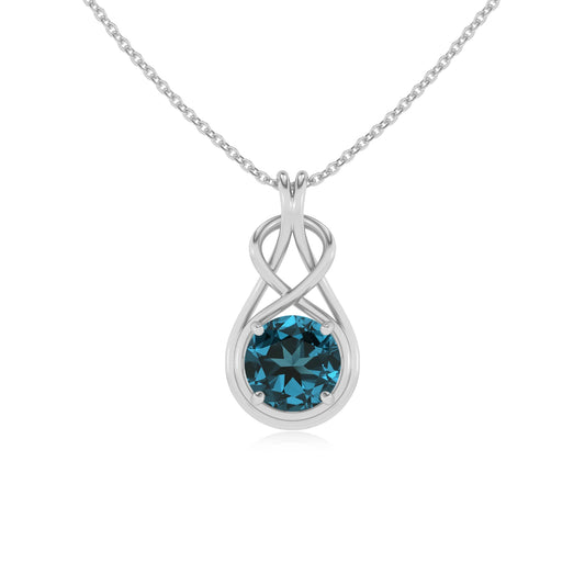 natural london-blue-topaz round solitaire necklaces in platinum