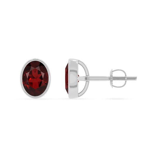 natural garnet oval stud earrings in sterling silver