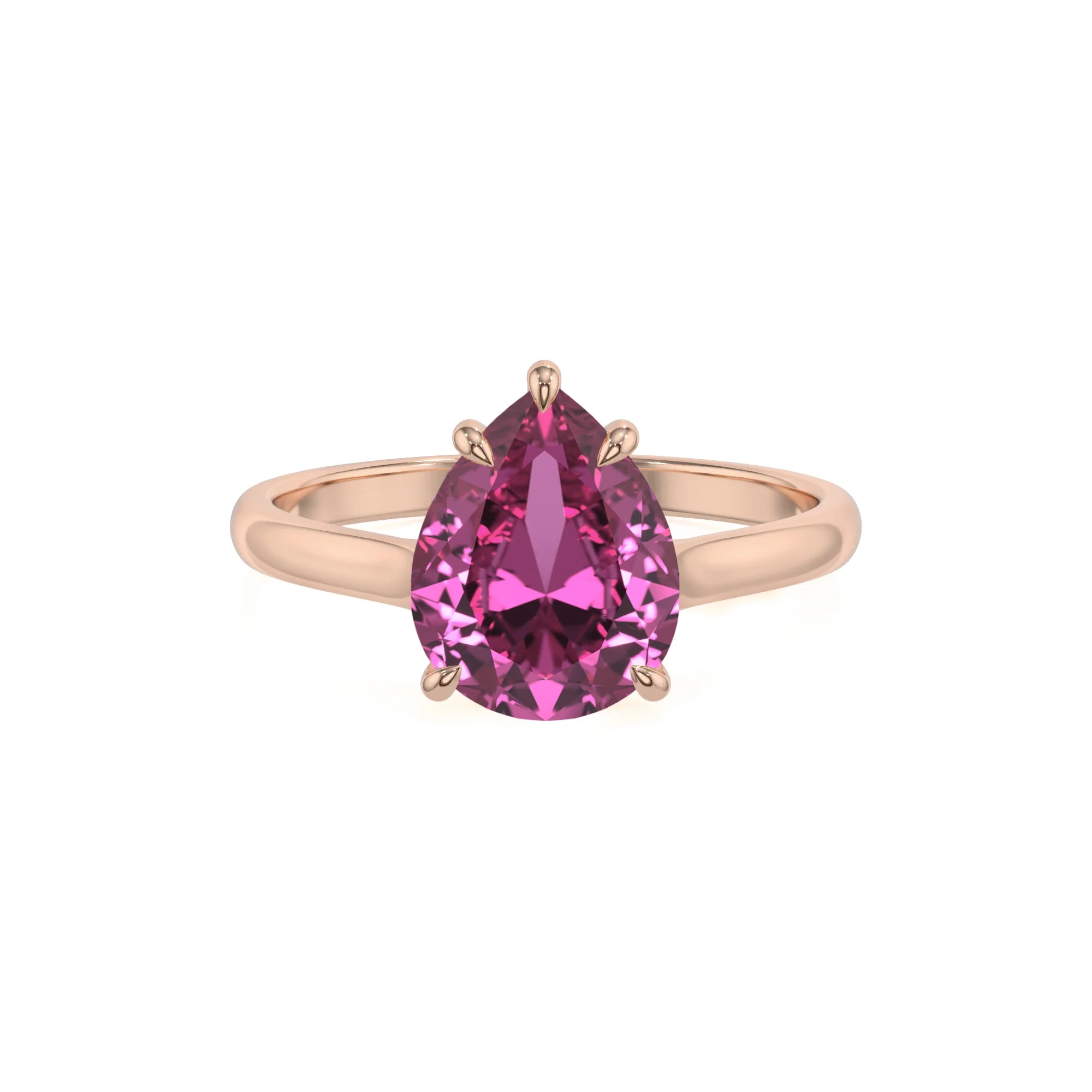 lab grown pink-sapphire pear solitaire rings in rose gold