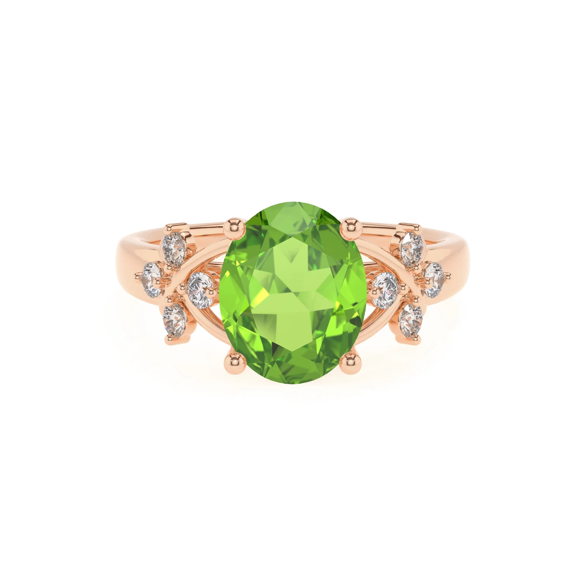 natural peridot oval solitaire rings in rose gold