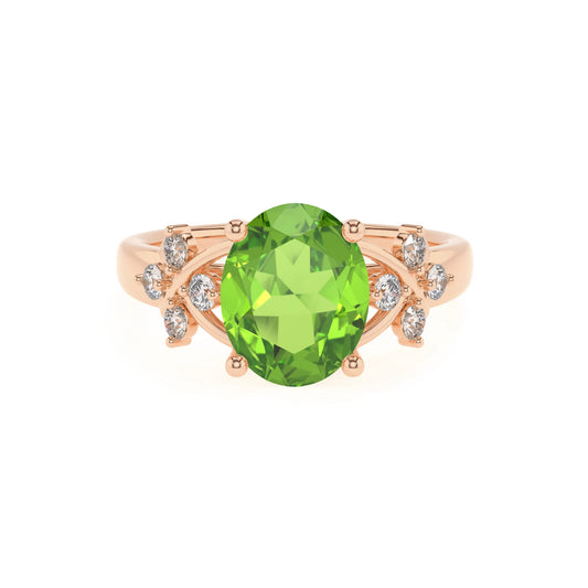 natural peridot oval solitaire rings in rose gold