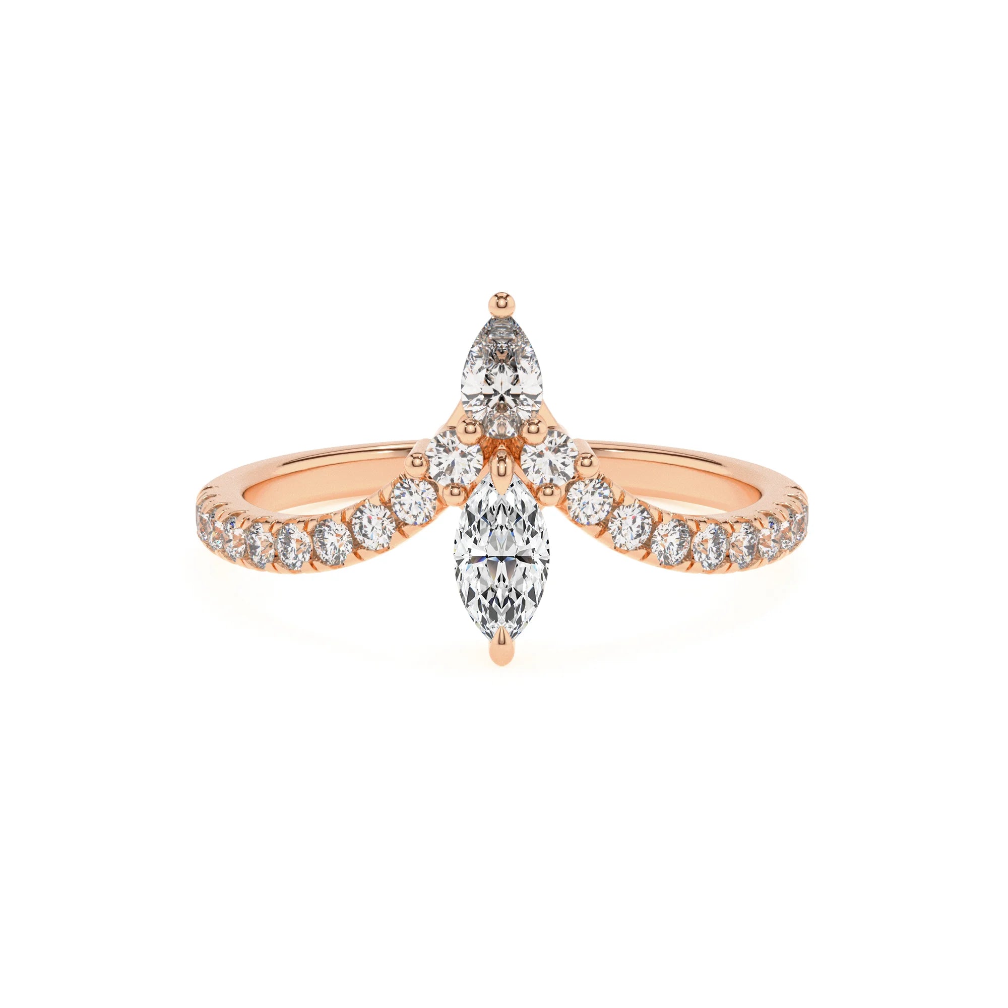 lab grown moissanite marquise solitaire rings in rose gold