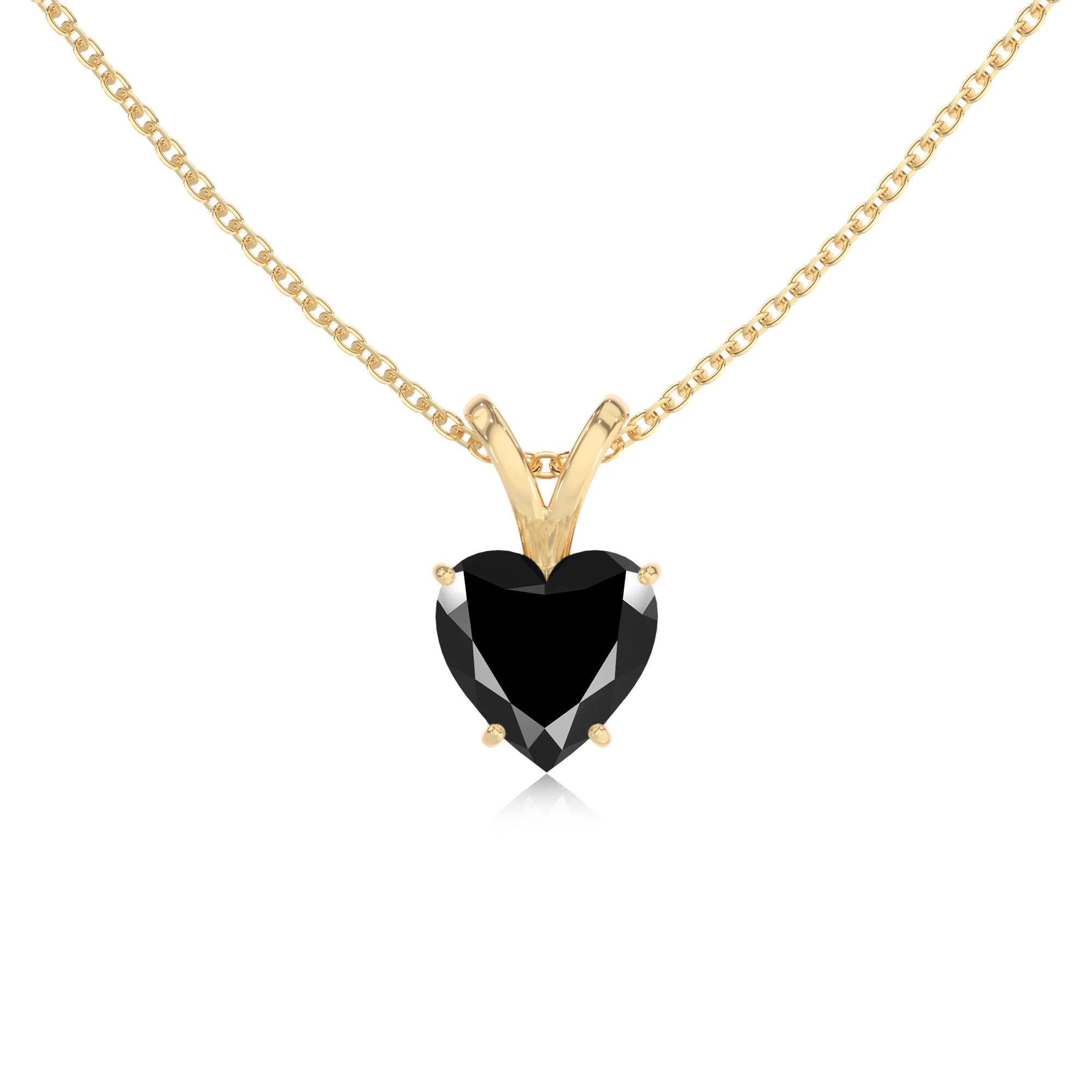 natural black-onyx heart solitaire v-bale necklaces in yellow gold