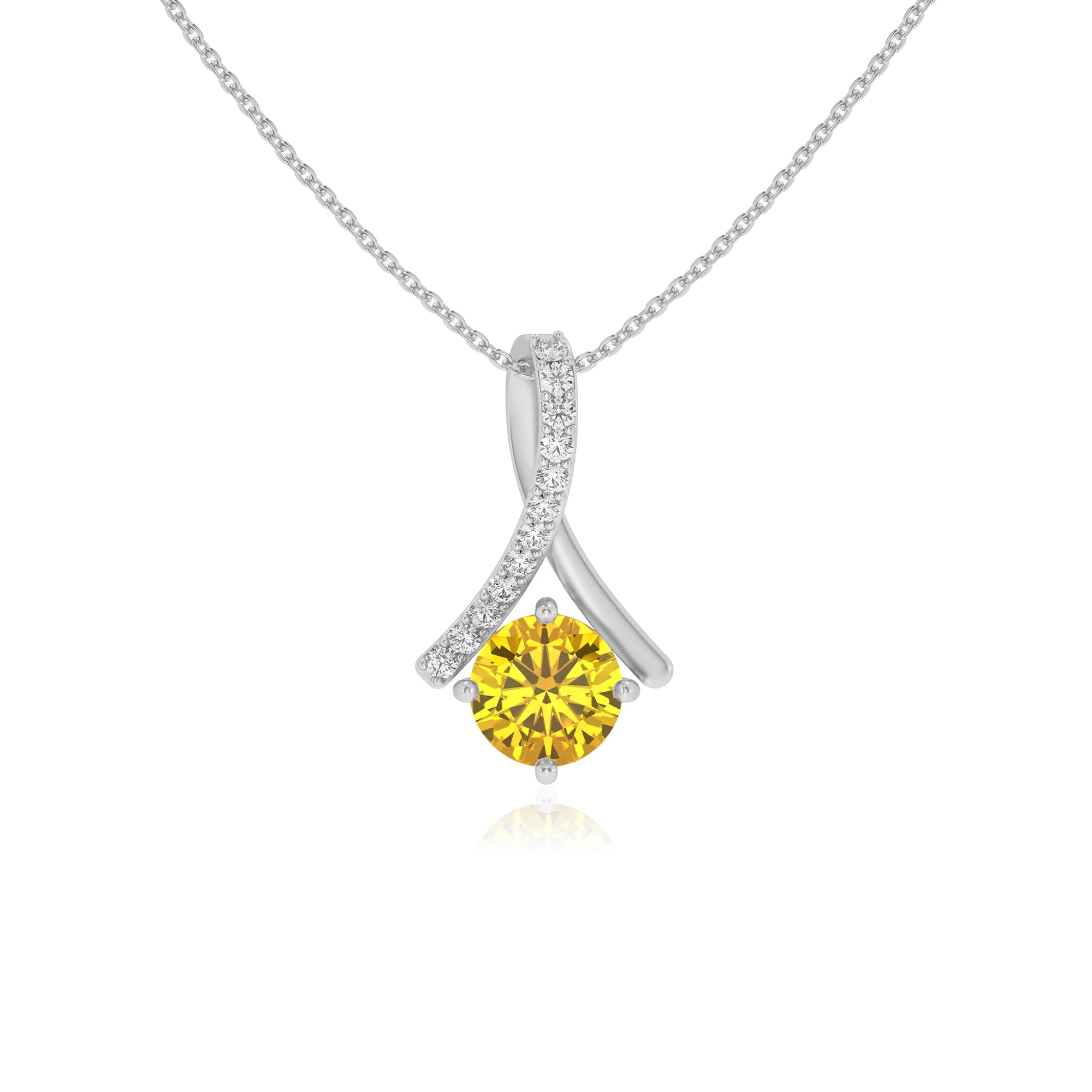 lab grown yellow-sapphire round solitaire necklaces in platinum