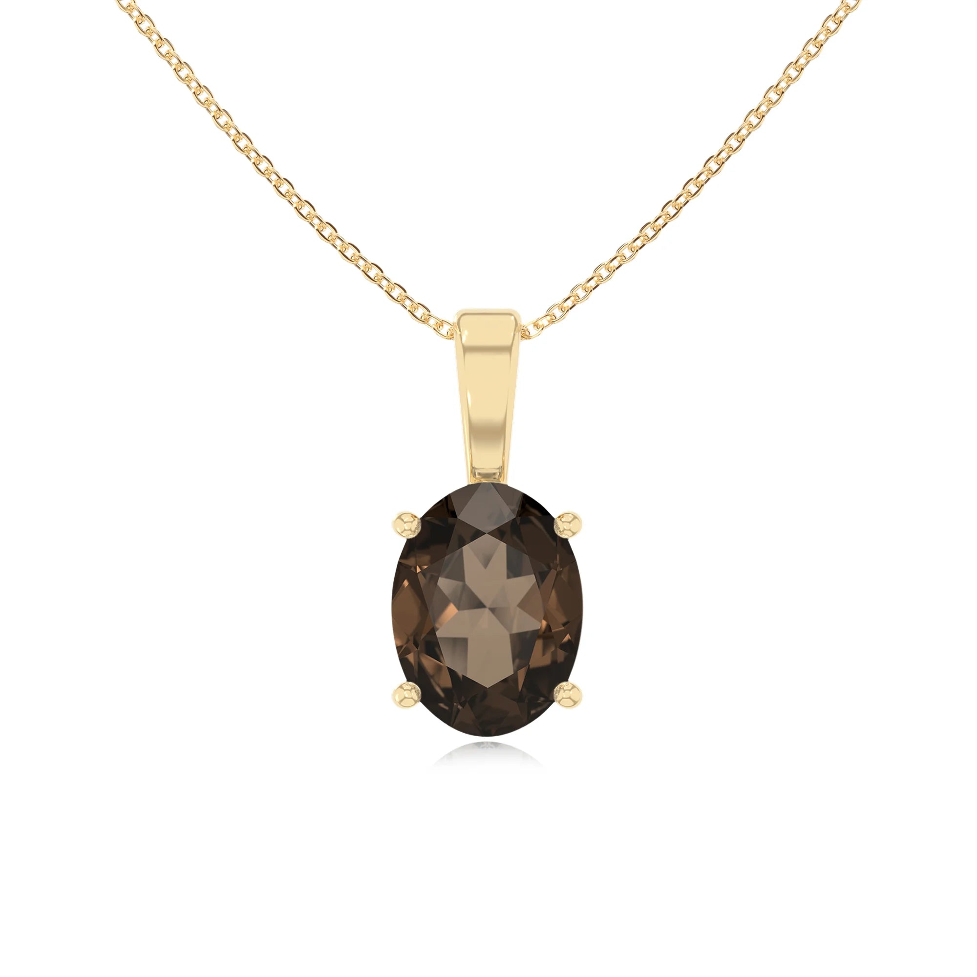 natural smoky-quartz oval solitaire necklaces in yellow gold