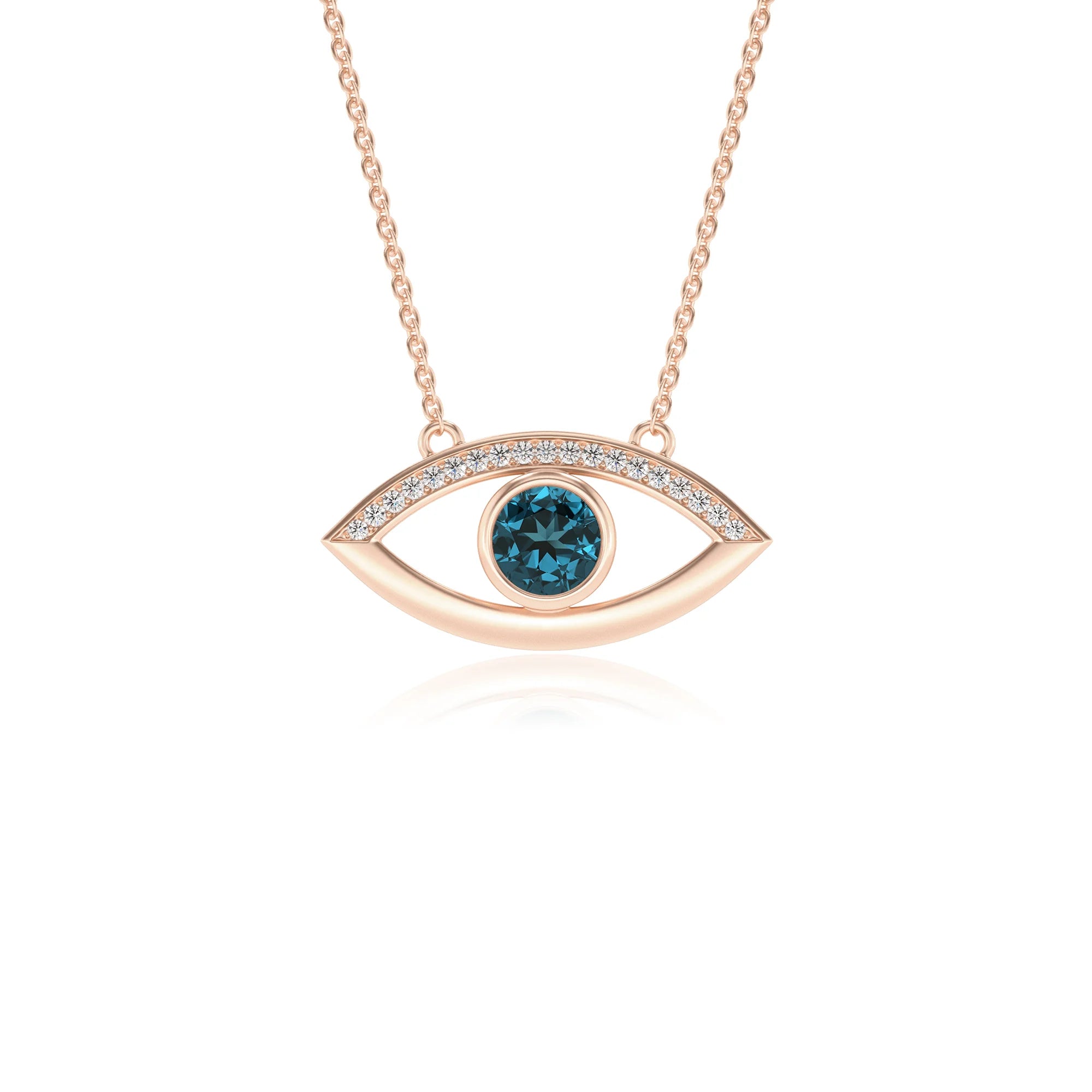 natural london-blue-topaz round solitaire necklaces in rose gold