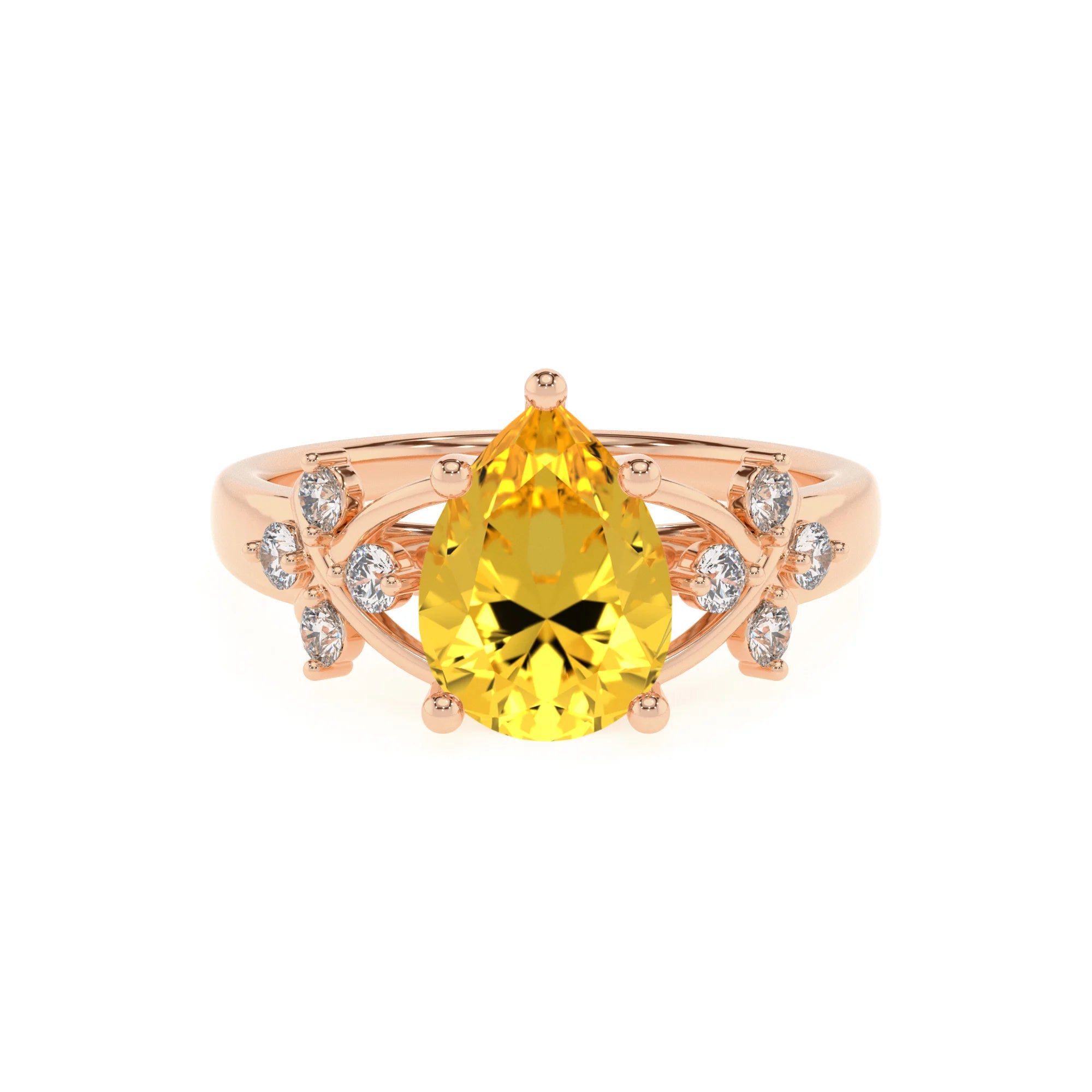 lab grown yellow-sapphire pear solitaire rings in rose gold