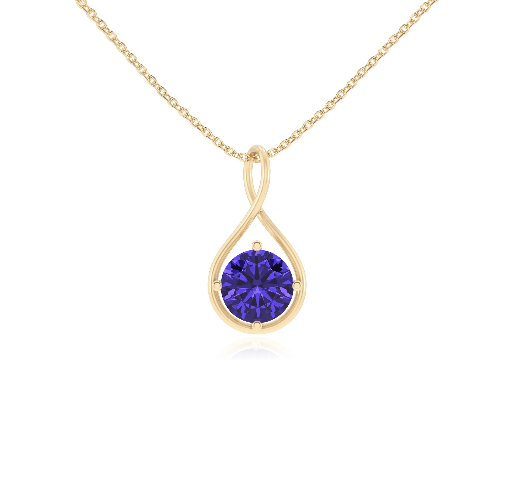 lab grown tanzanite round solitaire necklaces in yellow gold
