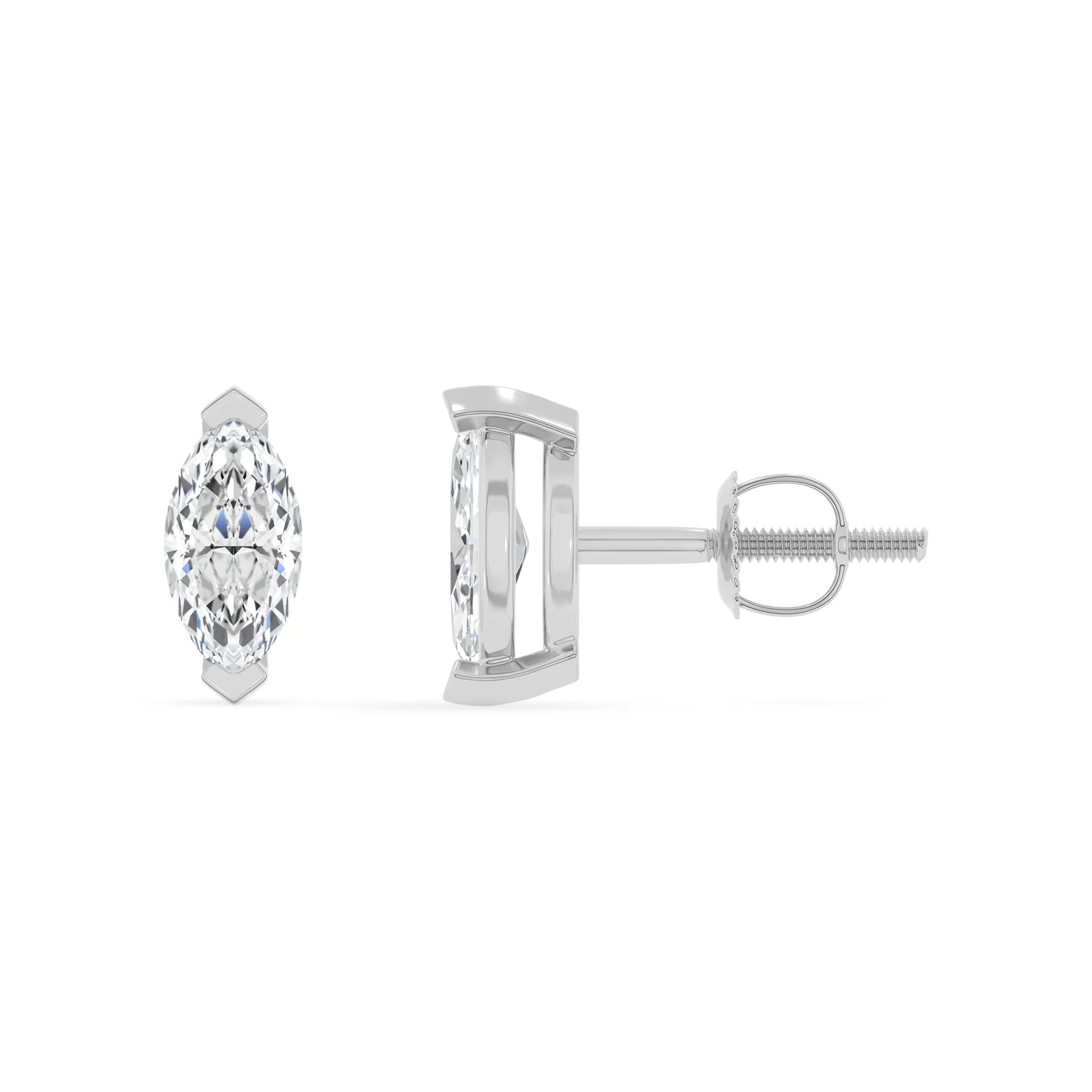 lab grown moissanite marquise stud earrings in white gold