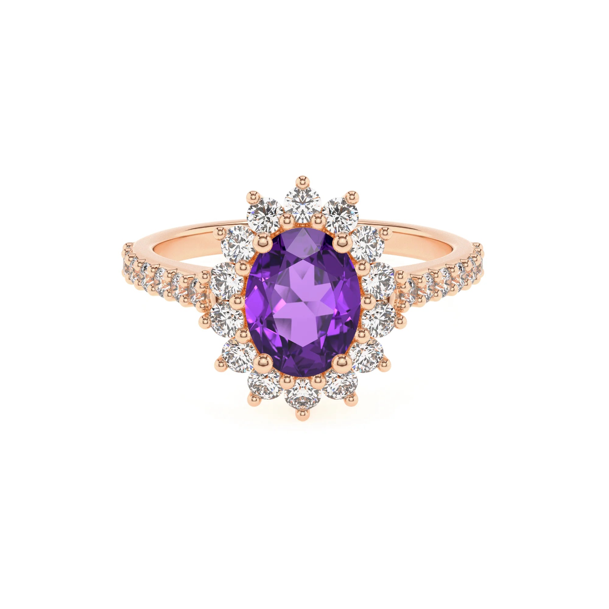 lab grown amethyst oval solitaire rings in rose gold