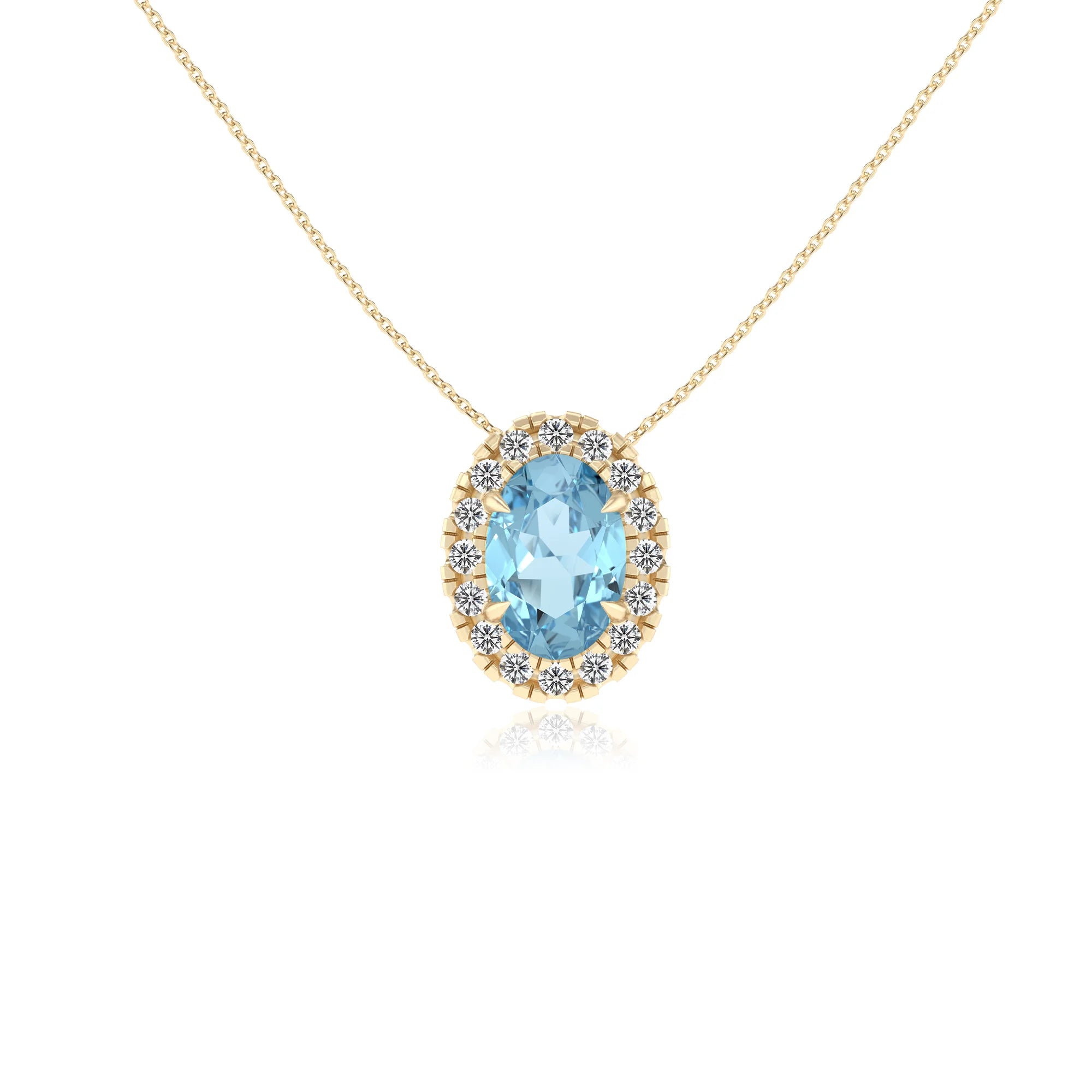 lab grown aquamarine oval solitaire necklaces in yellow gold