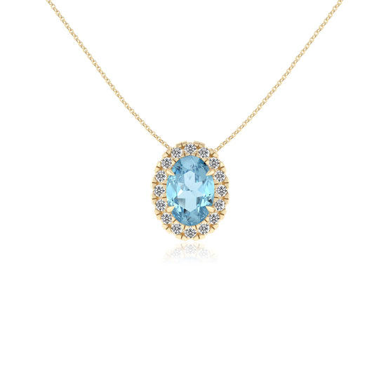 lab grown aquamarine oval solitaire necklaces in yellow gold