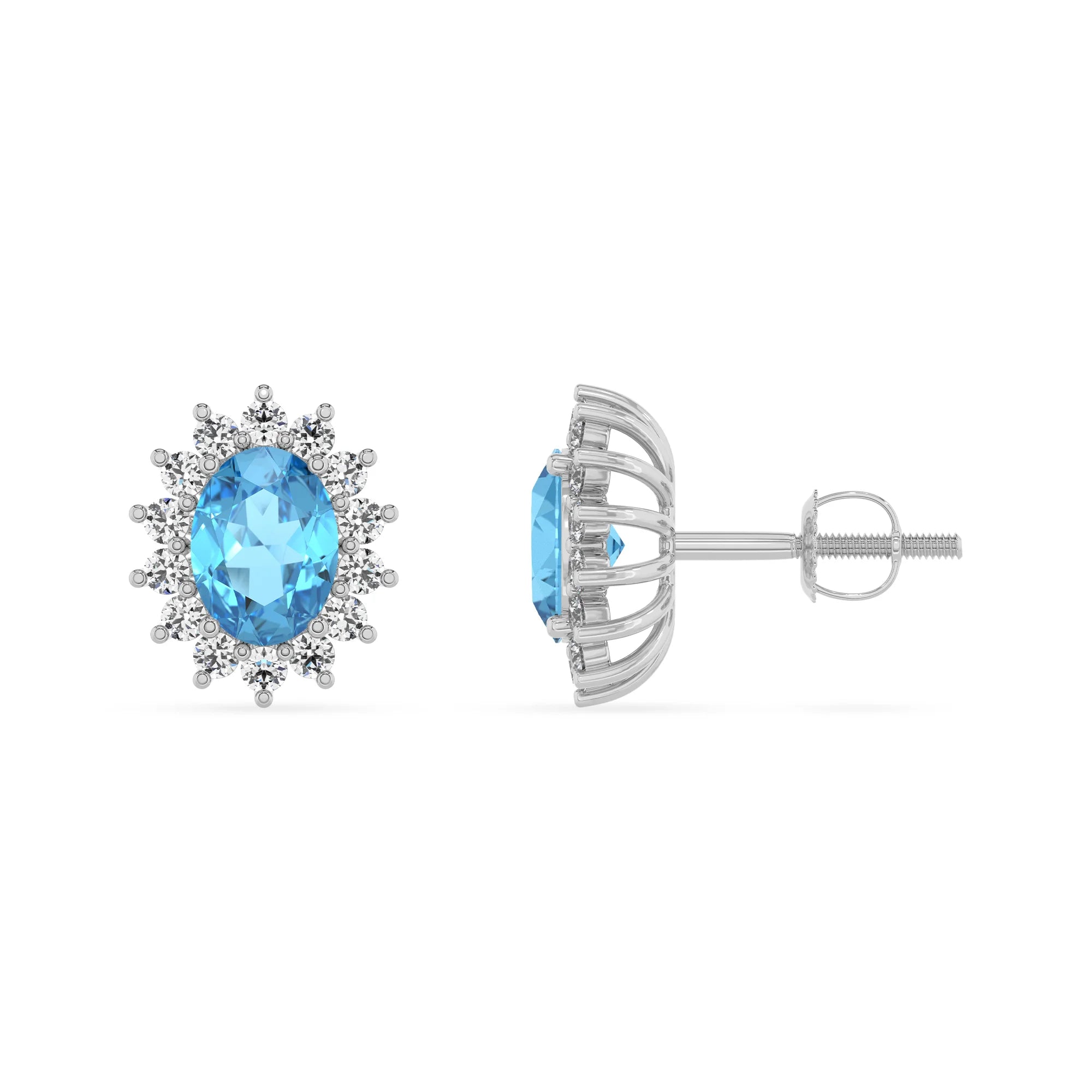 natural swiss blue topaz oval stud earrings in sterling silver