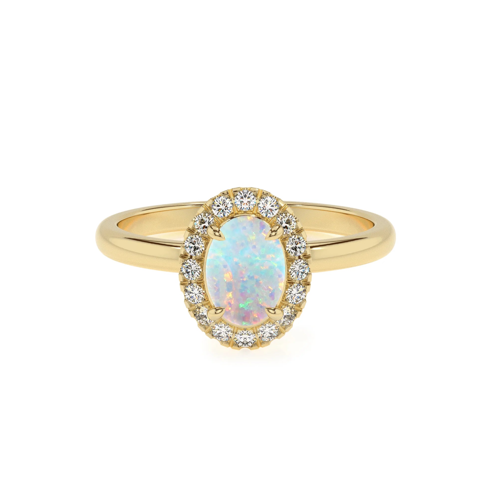 lab grown opal oval solitaire rings in yellow gold