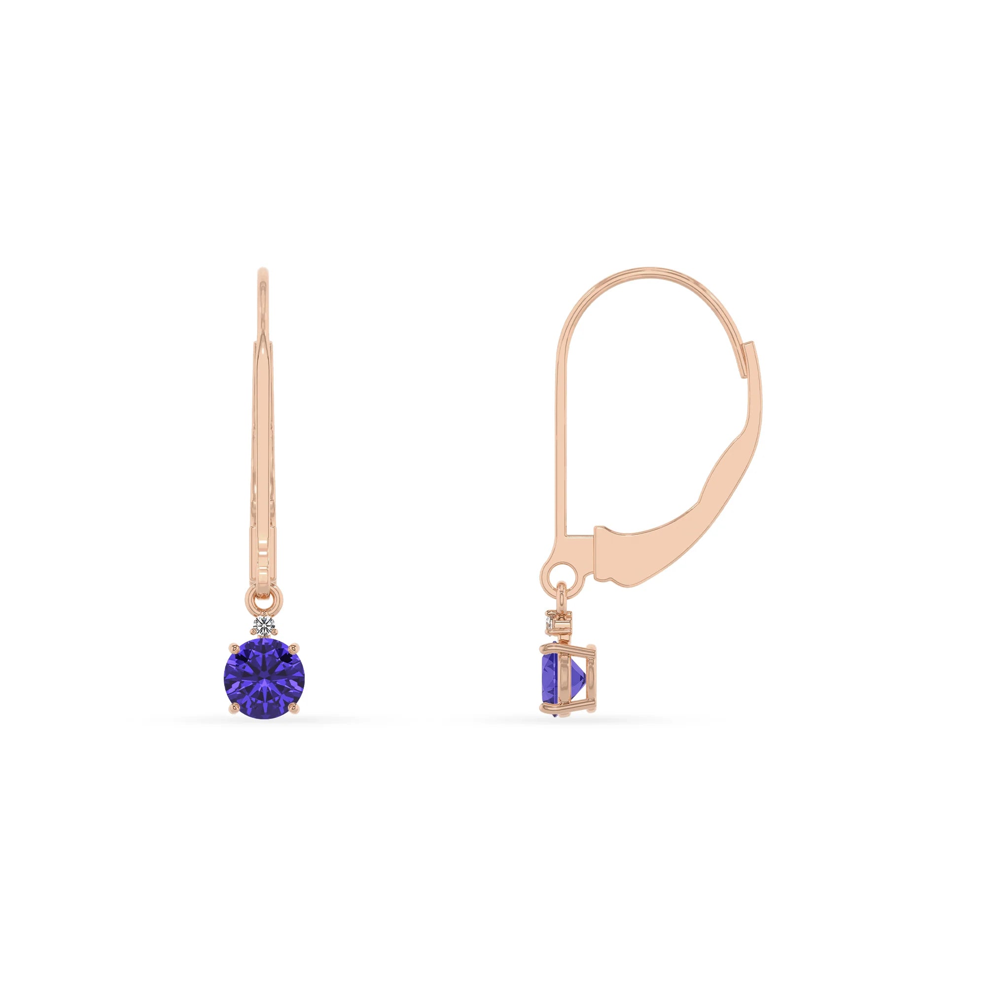 lab grown tanzanite round drop earrings in rose gold