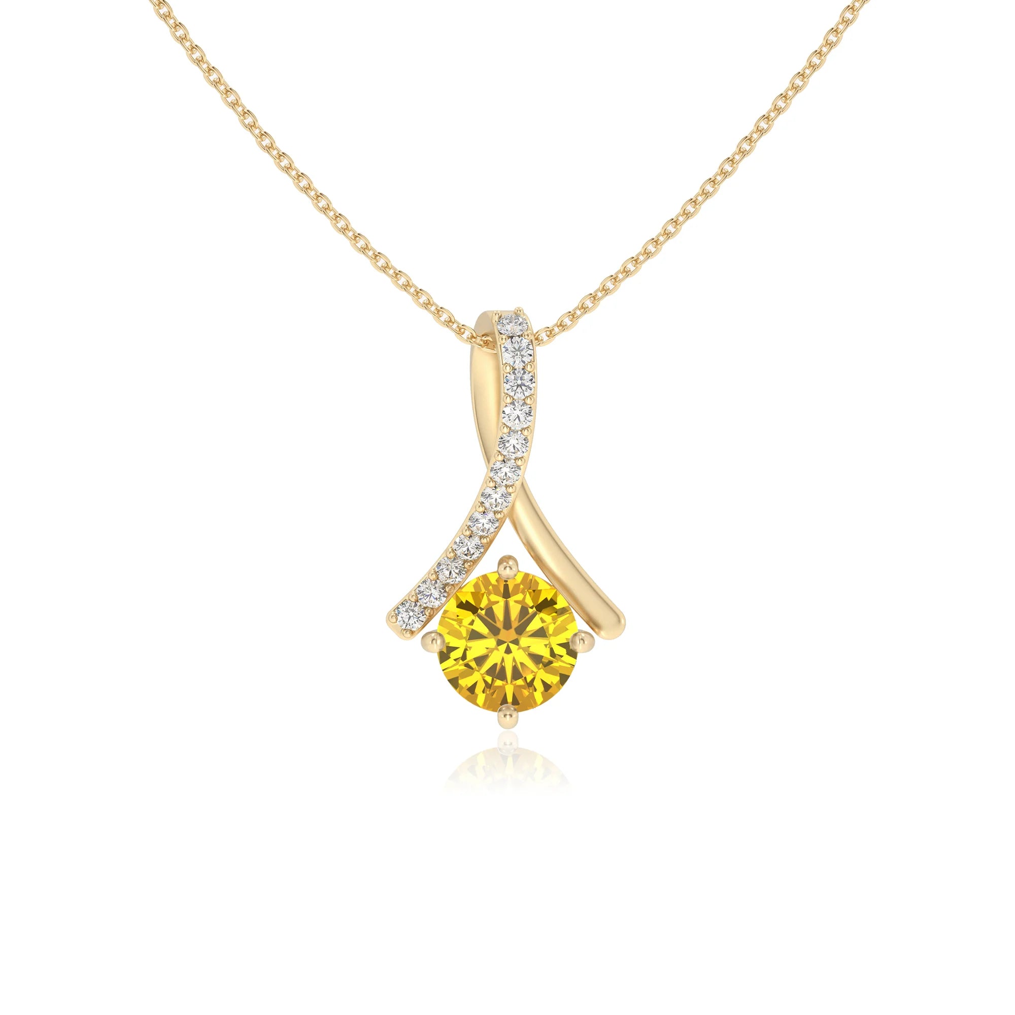 lab grown yellow-sapphire round solitaire necklaces in yellow gold
