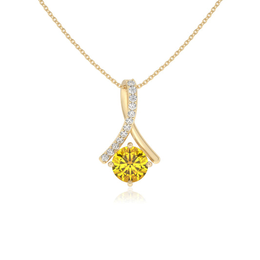 lab grown yellow-sapphire round solitaire necklaces in yellow gold