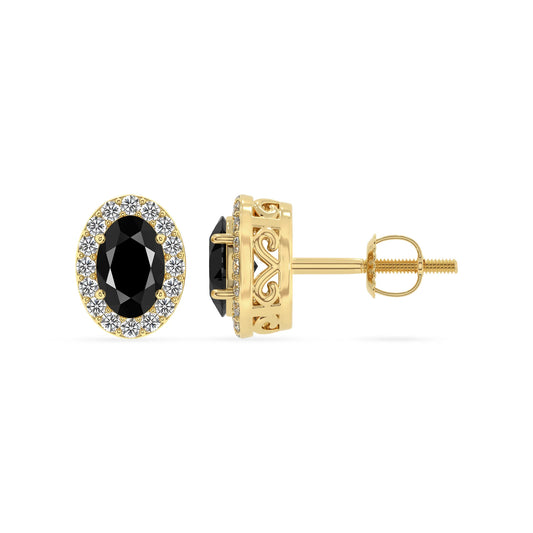 natural black onyx oval stud earrings in yellow gold
