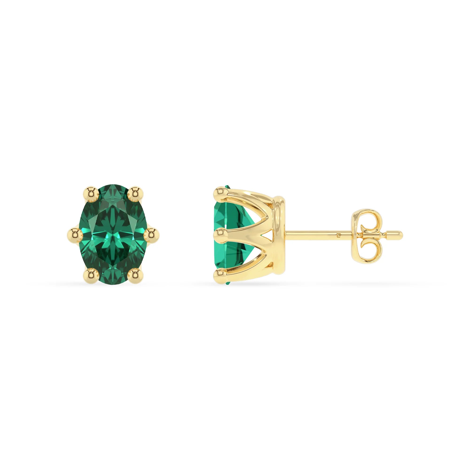 lab grown emerald oval stud earrings in yellow gold