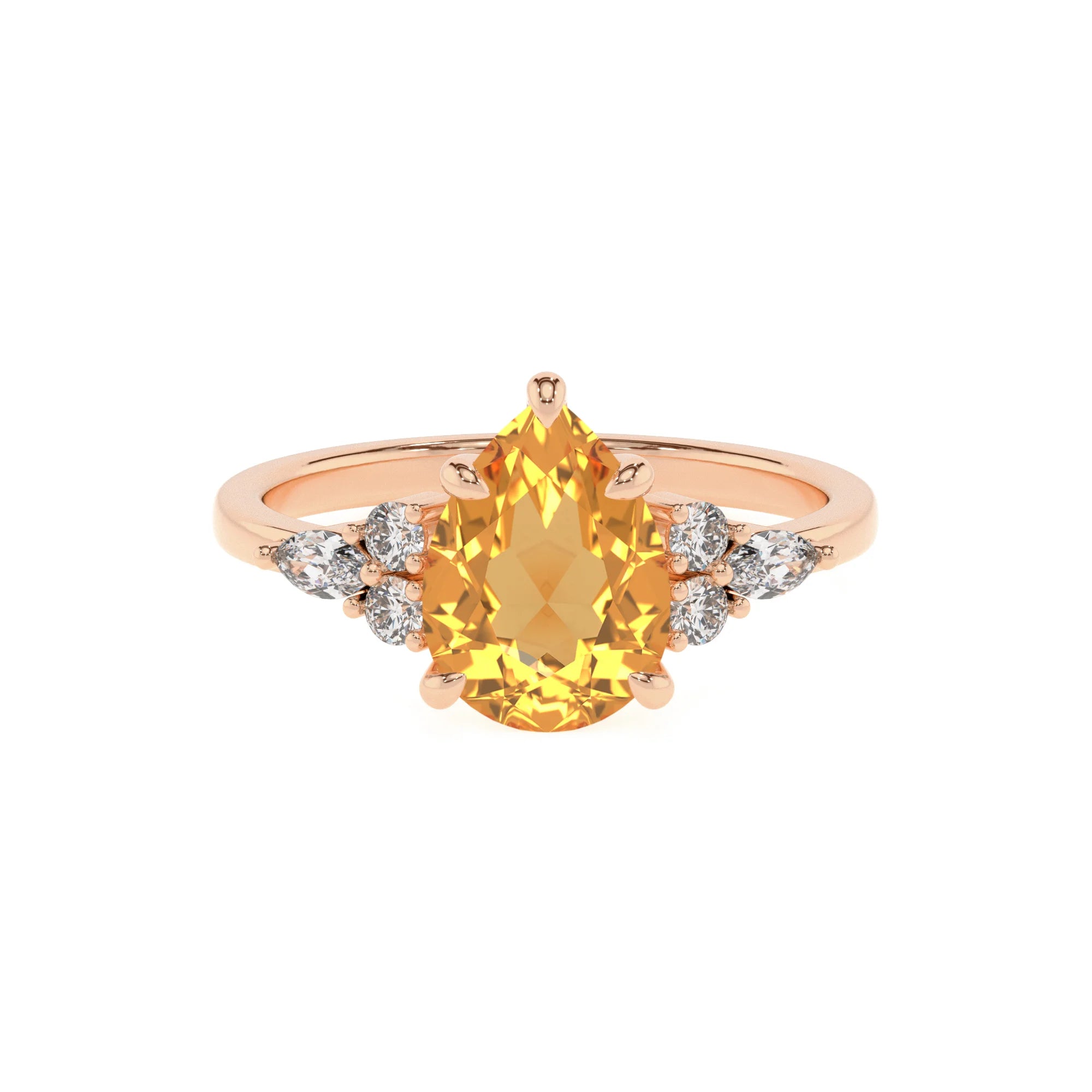 lab grown citrine pear solitaire rings in rose gold