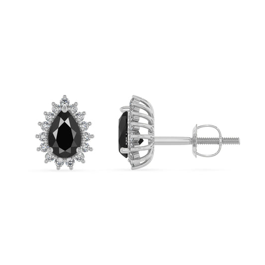 natural black onyx pear stud earrings in white gold