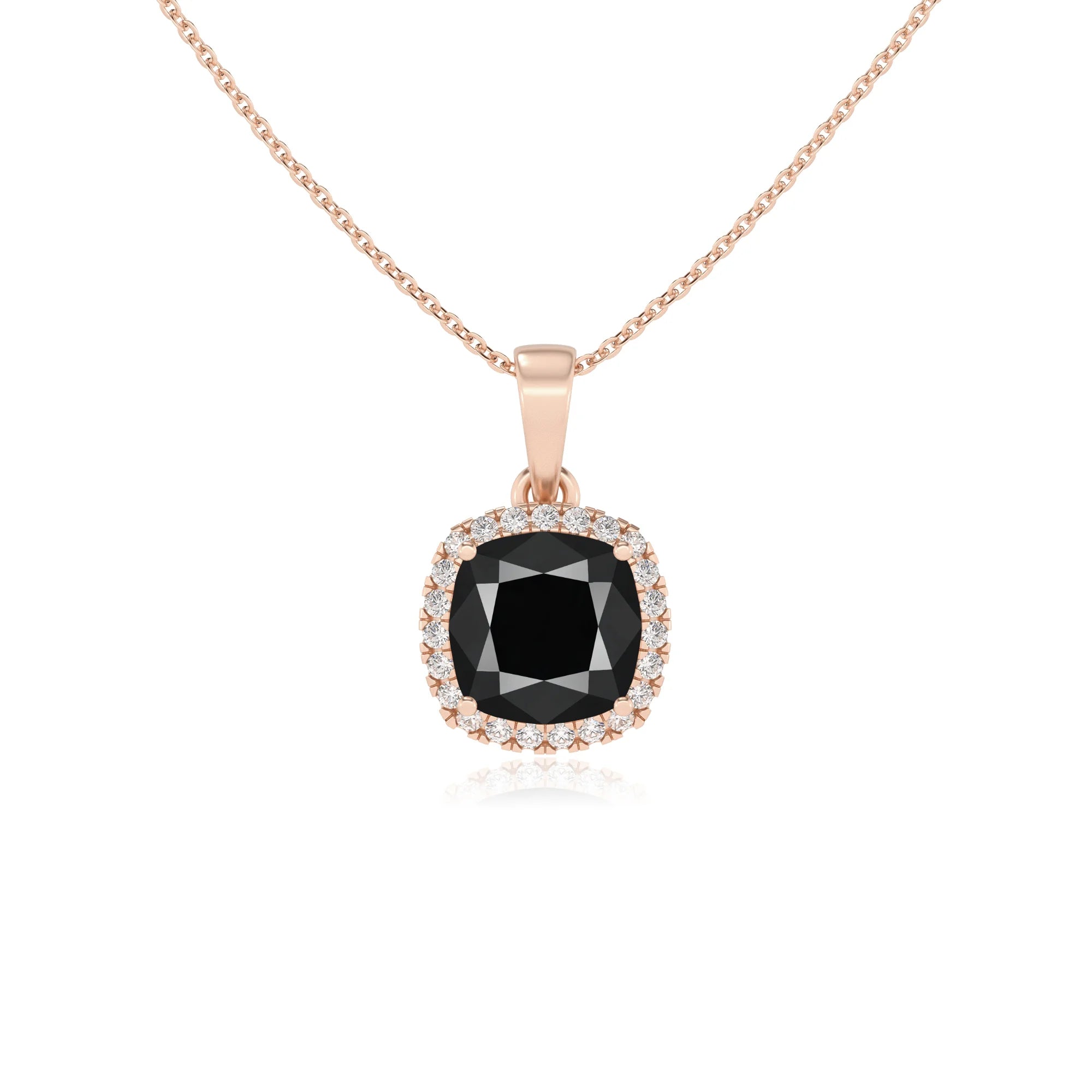 natural black-onyx cushion solitaire necklaces in rose gold