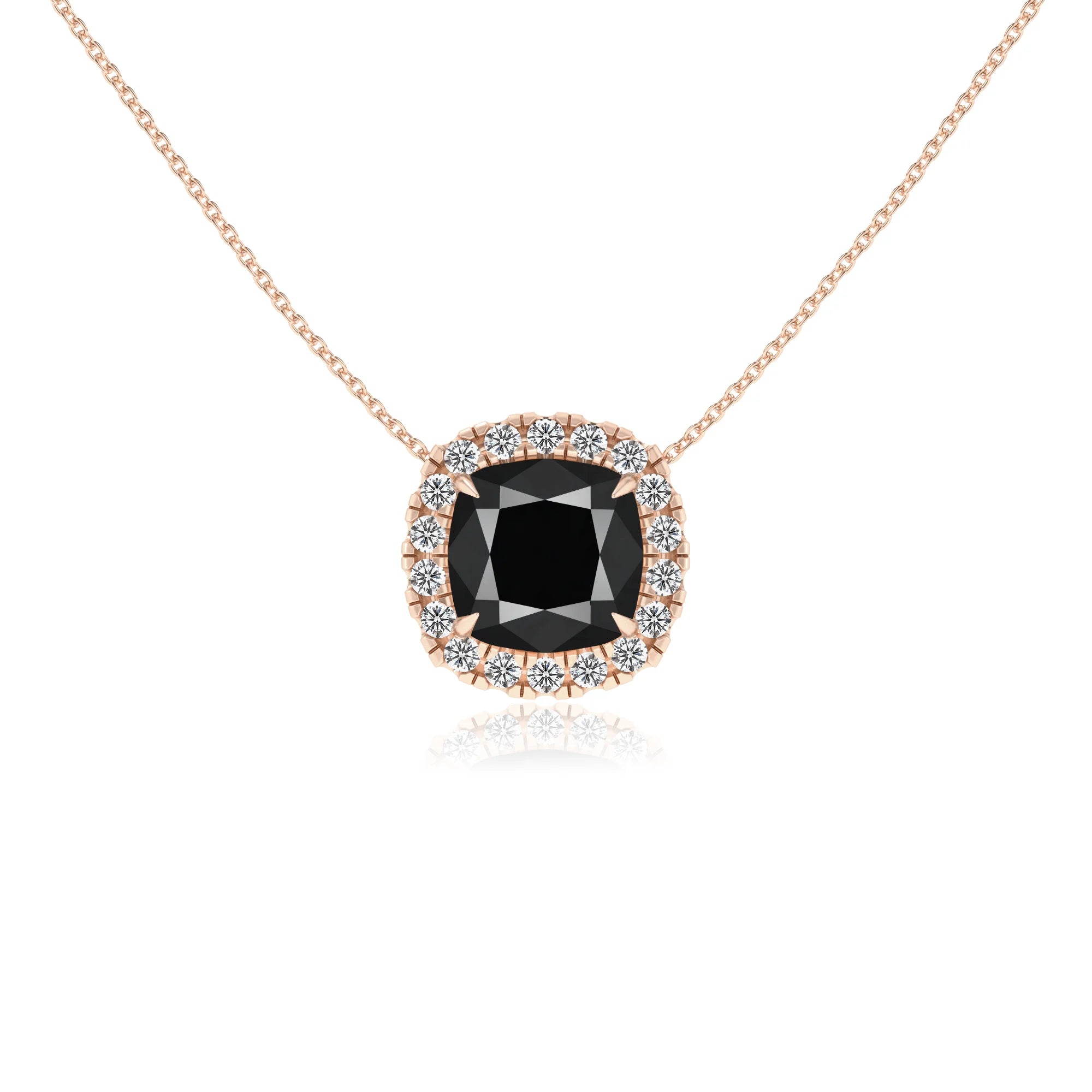 natural black onyx cushion solitaire necklaces in rose gold