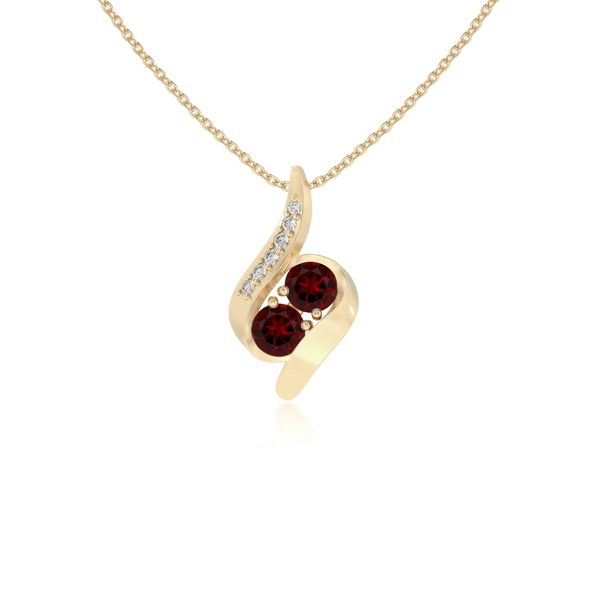 natural garnet round solitaire v-bale necklaces in yellow gold