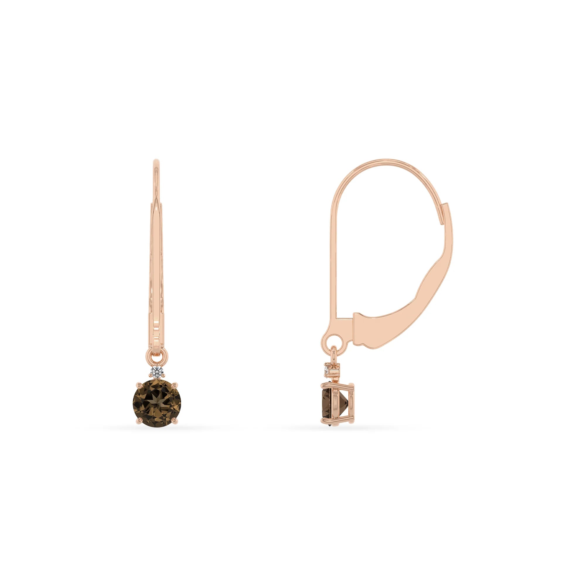 natural smoky quartz round drop earrings in rose gold