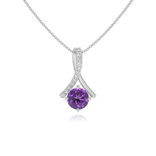 lab grown amethyst round solitaire necklaces in sterling silver