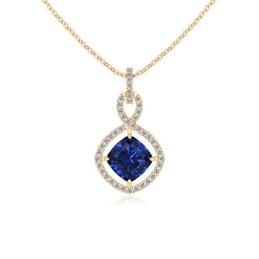 lab grown blue-sapphire cushion infinity necklaces in yellow gold