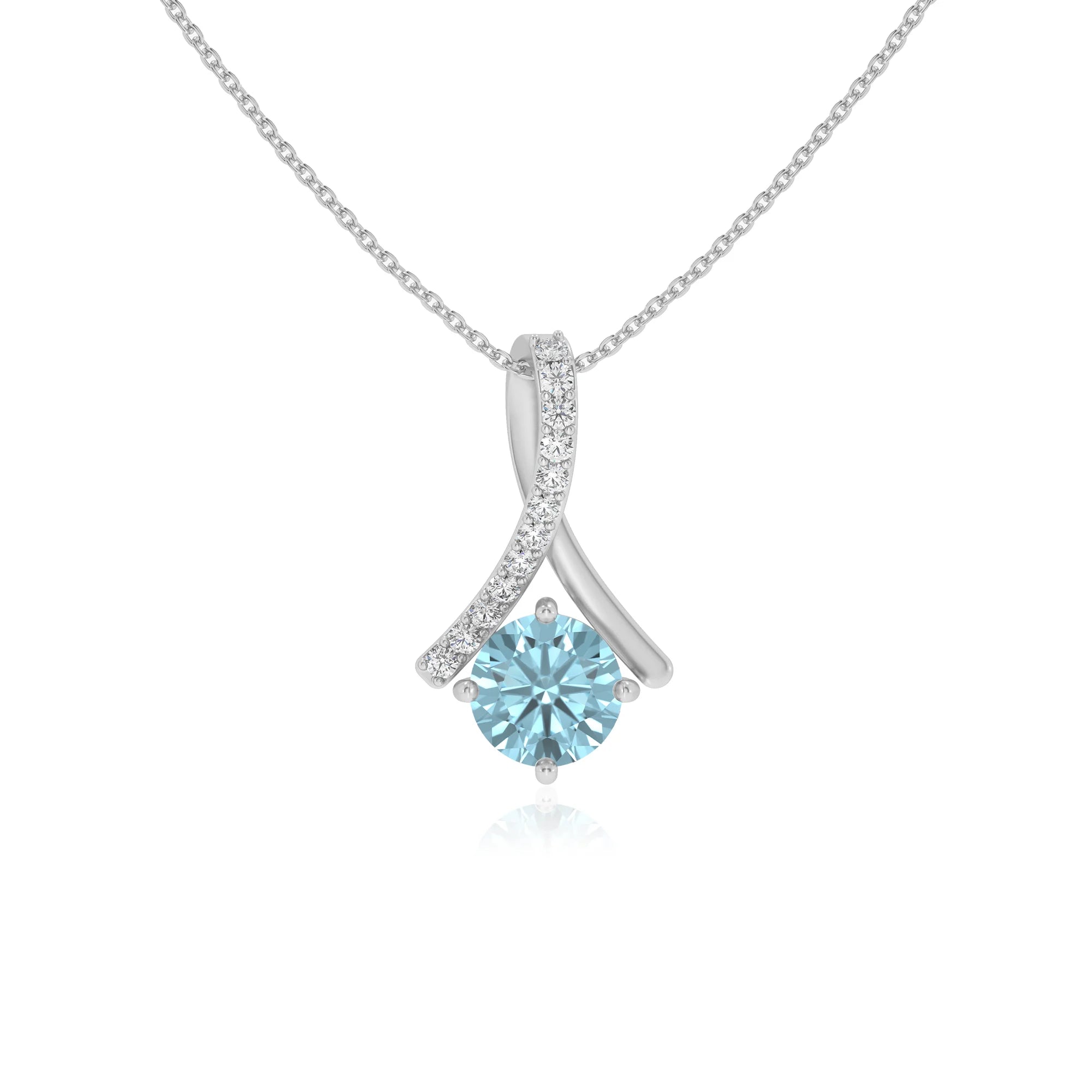 lab grown aquamarine round solitaire necklaces in sterling silver